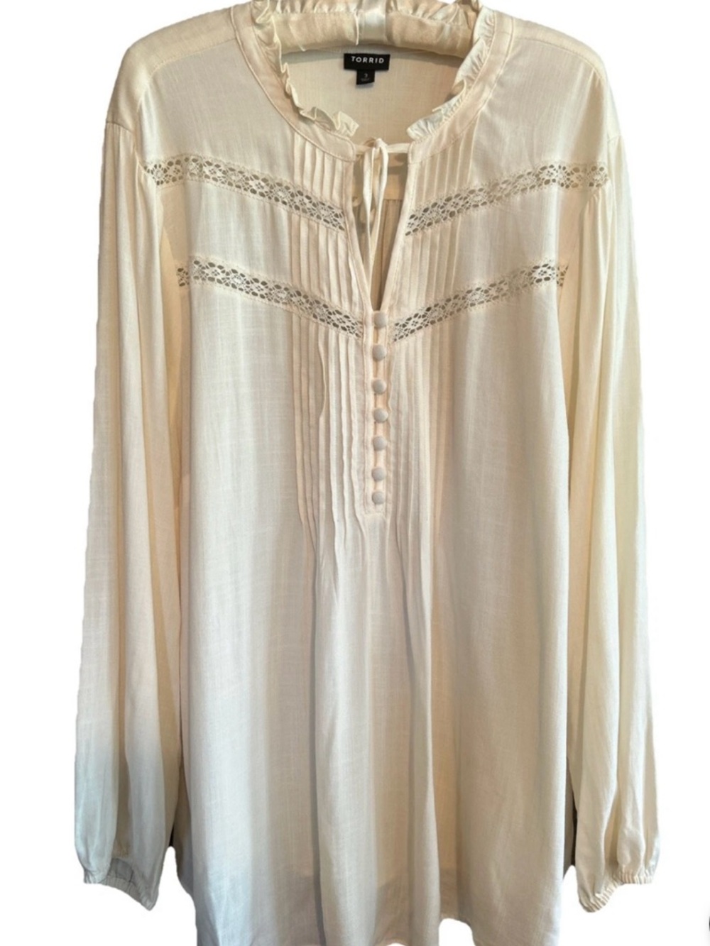 Torrid Cream Pintuck Lace Peasant Top Plus Size 3XL Art